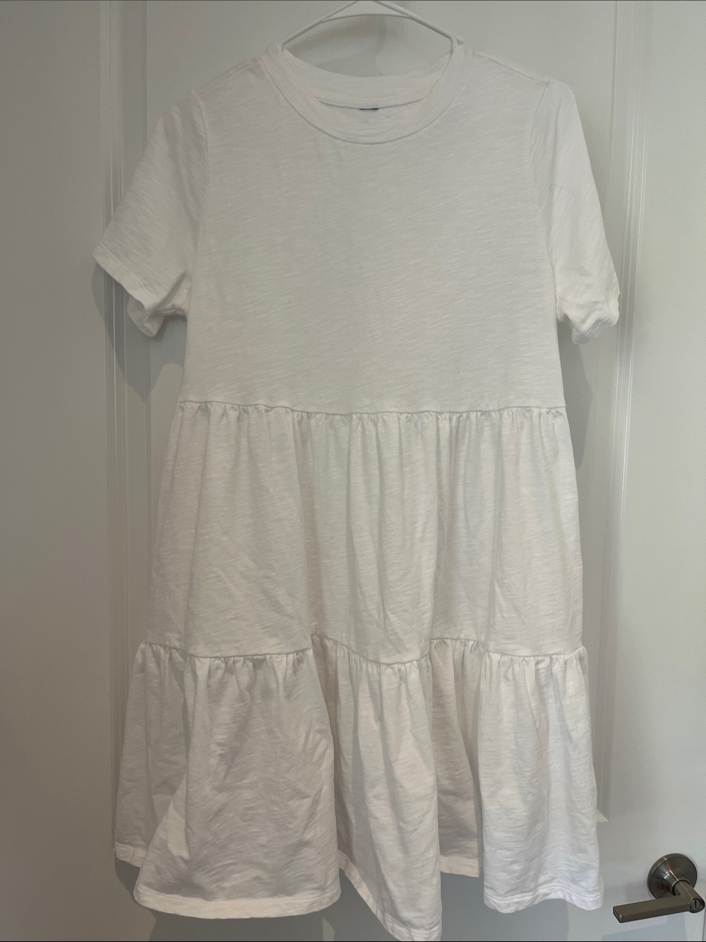 Women's White Tiered 100% cotton Short-Sleeve Casual T shirt Dress
